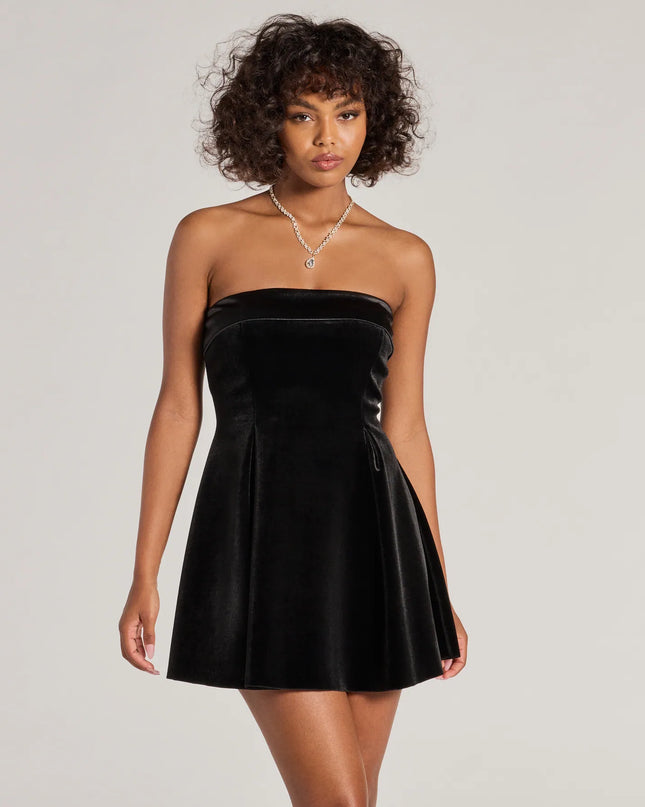 Ella Strapless Pleated Velvet Skater Dress