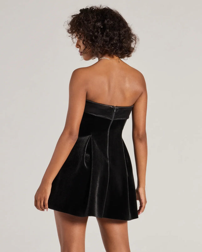 Ella Strapless Pleated Velvet Skater Dress