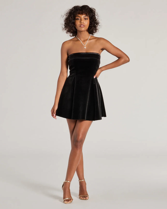 Ella Strapless Pleated Velvet Skater Dress