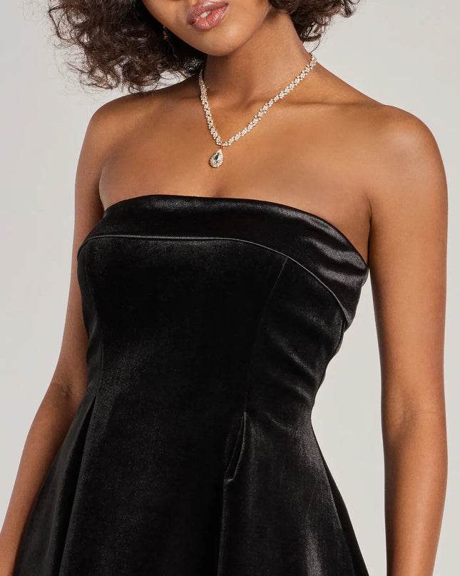 Ella Strapless Pleated Velvet Skater Dress