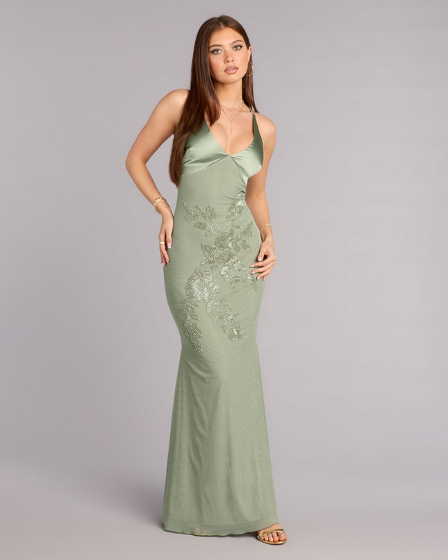 Adrian Beaded Floral Mermaid Dress