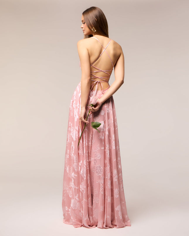 Vivienne Floral Brocade Lace-Up Dress
