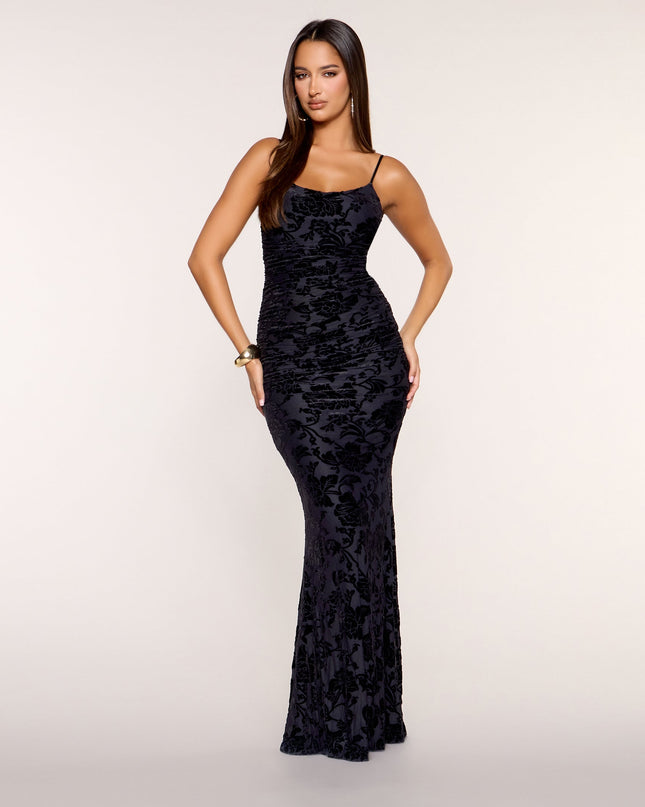 Aileen Floral Velvet Burnout Mermaid Dress