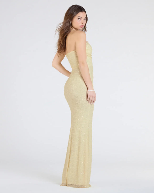 Cindy Beaded Strapless Column Formal Dress