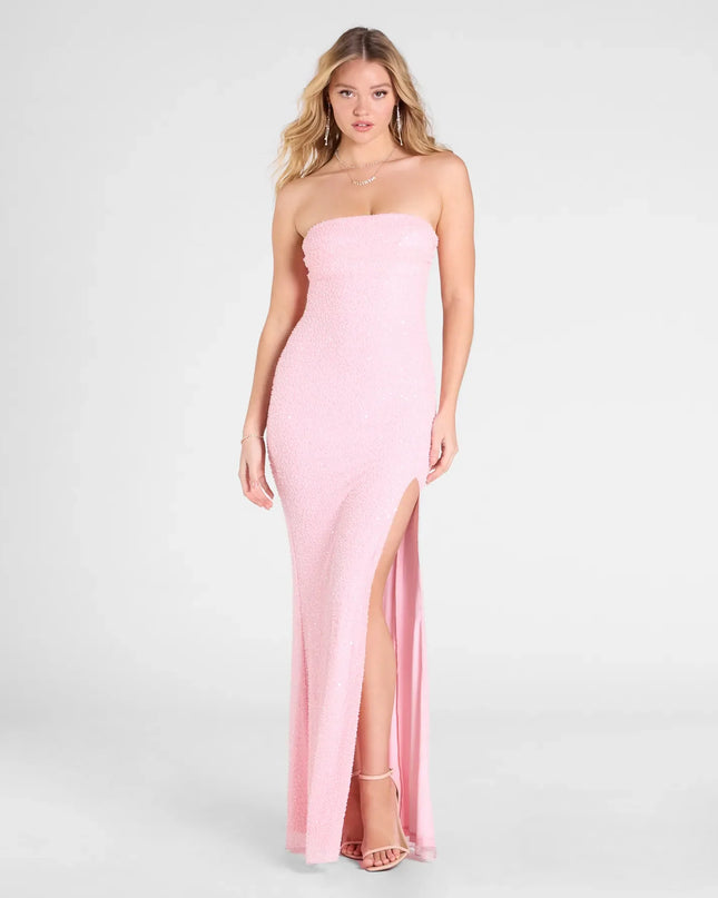 Cindy Beaded Strapless Column Formal Dress