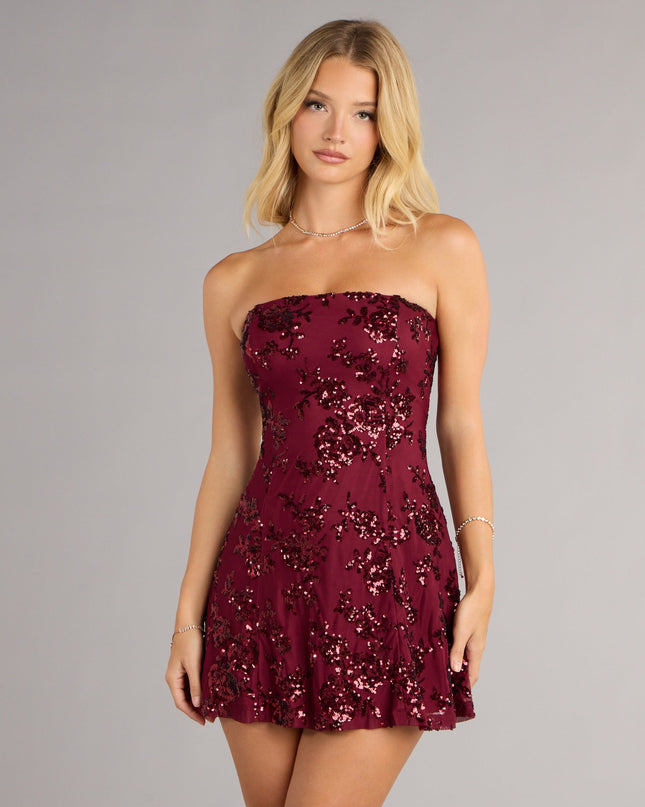 Shimmer In Bloom Floral Sequin Mini Tube Dress