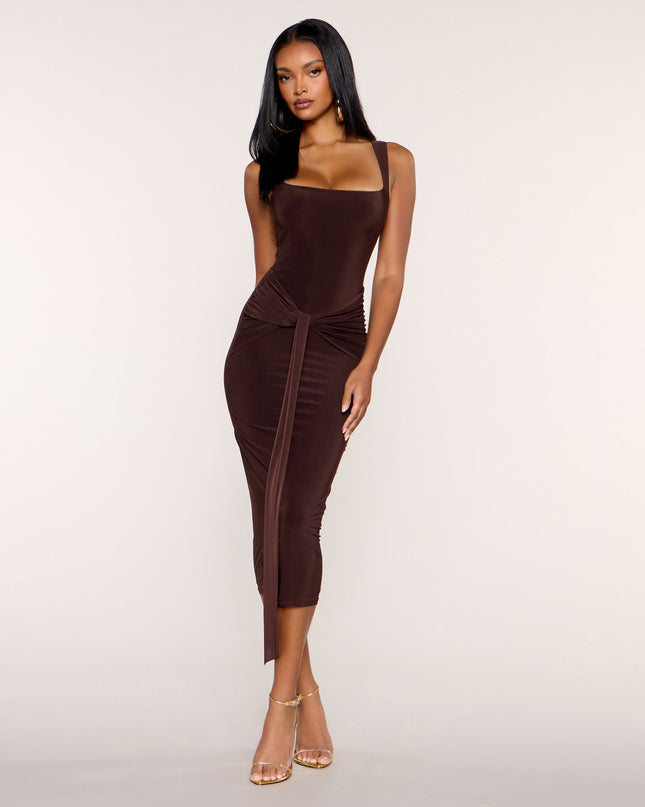 Waist Focus Sash Bodycon Midi Dress