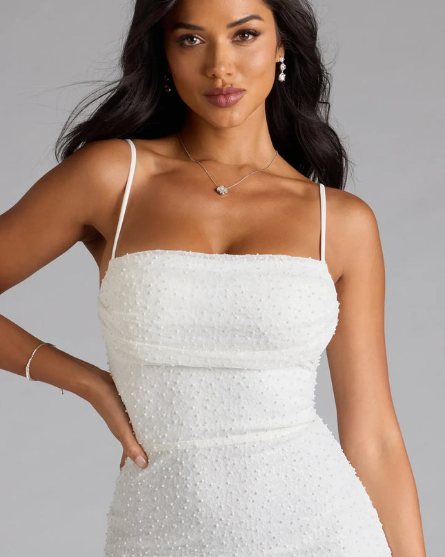 Forever Dazzling Lace-Up Sequin Bead Mini Dress