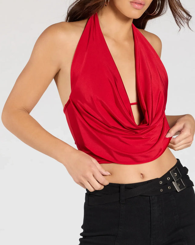 Take The Plunge Sleeveless Halter Crop Top