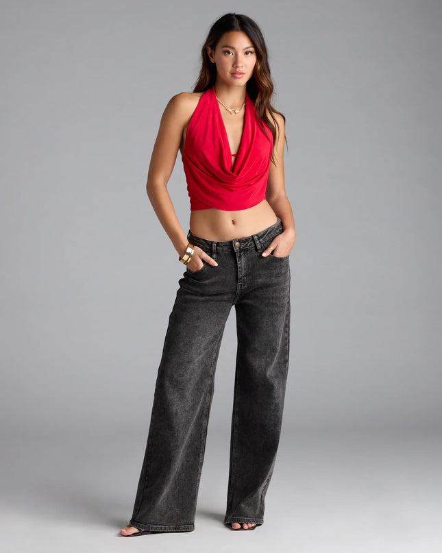 Take The Plunge Sleeveless Halter Crop Top