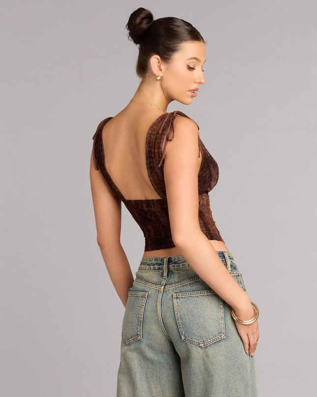 Caught Your Eye Flocked Velvet Corset Top