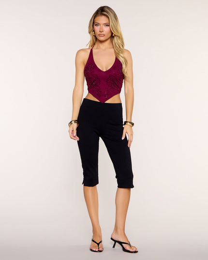 Back Talk Lace-Up Rhinestone Halter Top