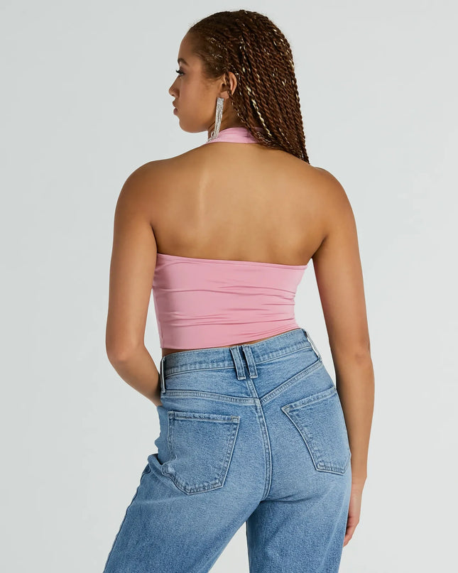 Take The Plunge Sleeveless Halter Crop Top