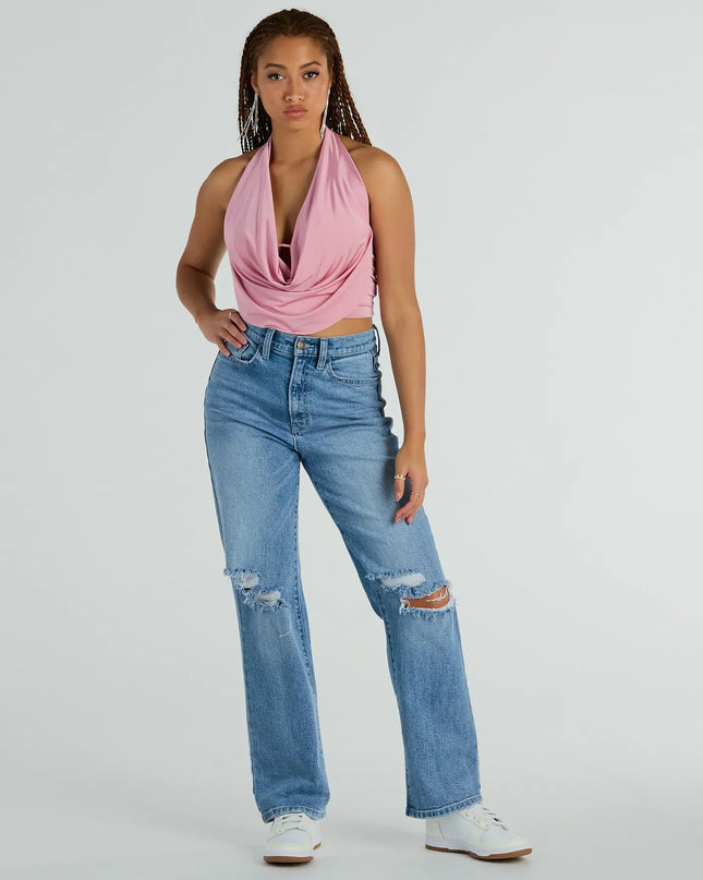 Take The Plunge Sleeveless Halter Crop Top