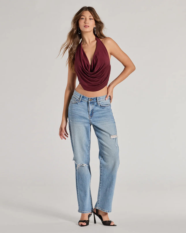 Take The Plunge Sleeveless Halter Crop Top