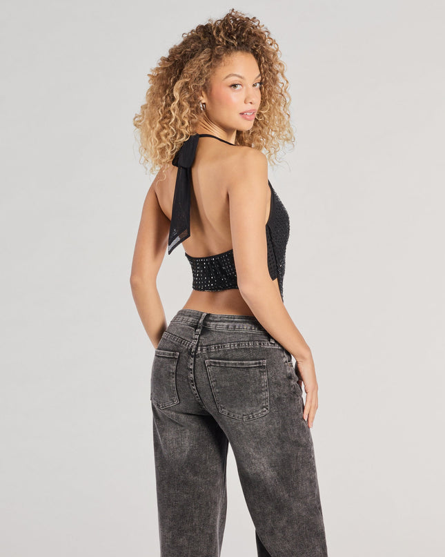 Party Diva Cropped Rhinestone Halter Top