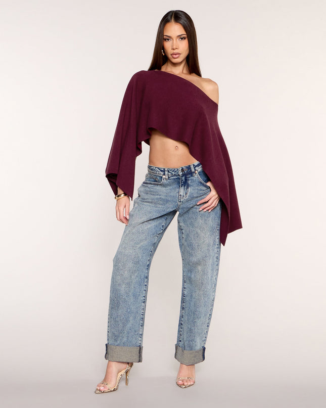 Side Note Cropped Asymmetric Poncho Top