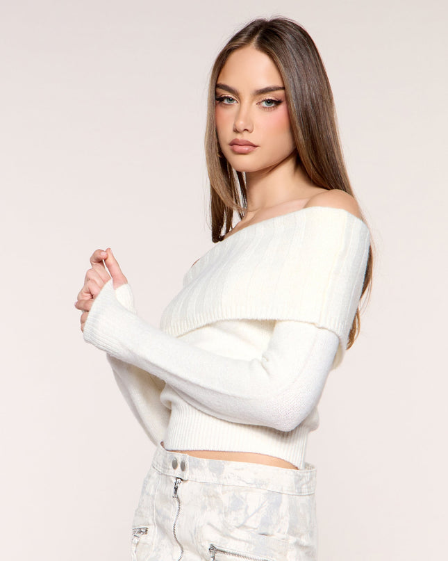 Shoulder Season Foldover Off-Shoulder Sweater Top