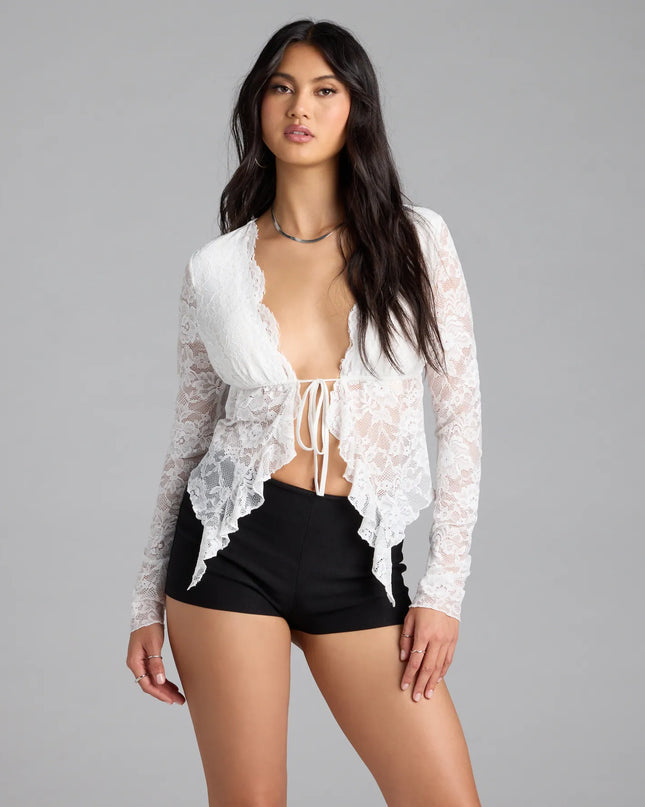 Delicate Flair Floral Lace Tie-Front Top