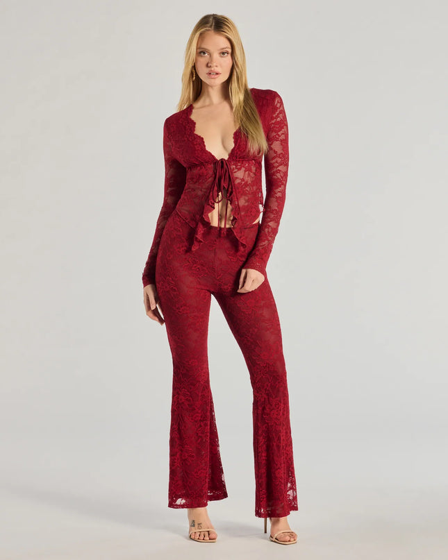 Delicate Flair Floral Lace Tie-Front Top