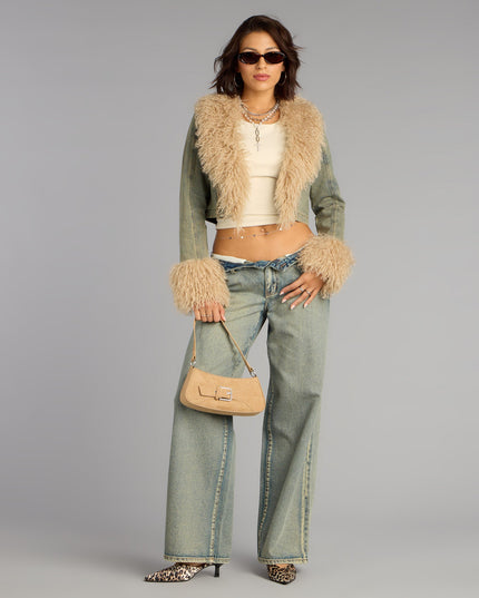 Scene Stealer Faux Fur Crop Denim Jacket