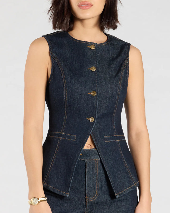 Exceptional Poise Sleeveless Button Denim Vest