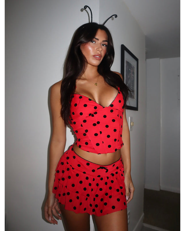 Lucky Ladybug Polka Dot Ruffle Mini Skort