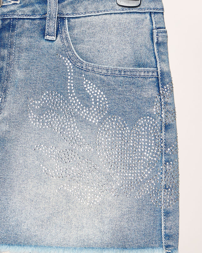 Love Studded Rhinestone Heart Mid-Rise Denim Skort