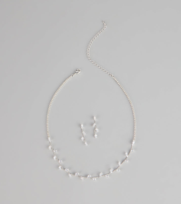 Dainty Shine Rhinestone Necklace And Earrings Set
