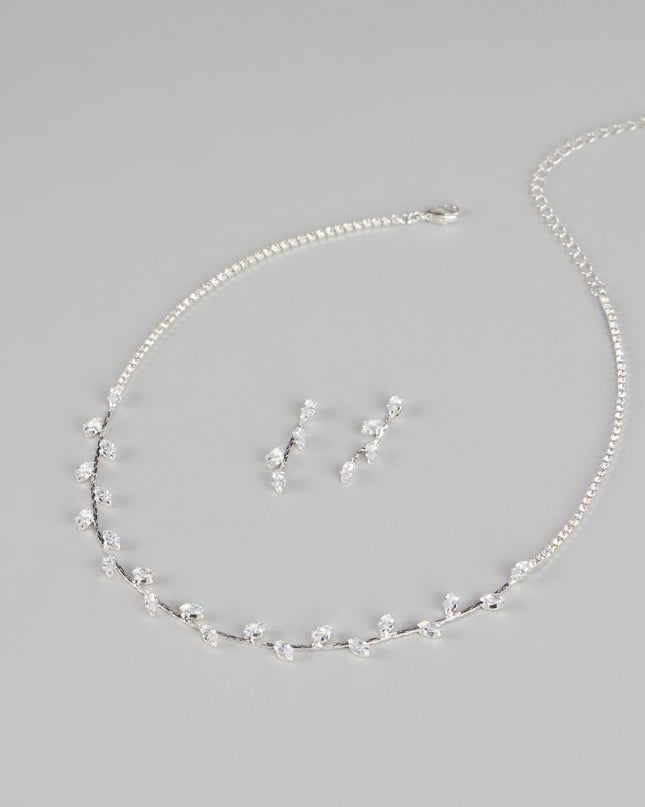 Dainty Shine Rhinestone Necklace And Earrings Set