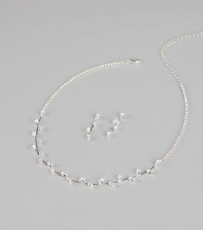 Dainty Shine Rhinestone Necklace And Earrings Set
