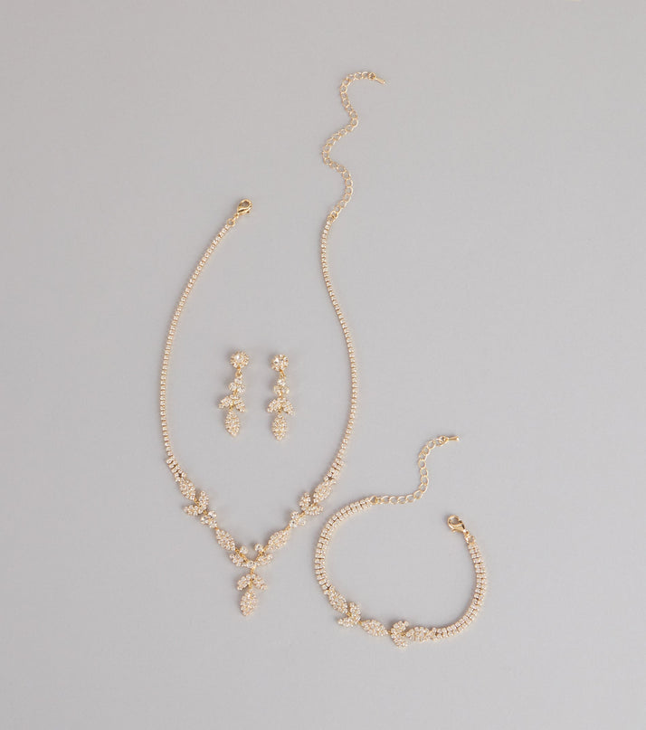 Luxe Desire Rhinestone Leaf Jewelry Set
