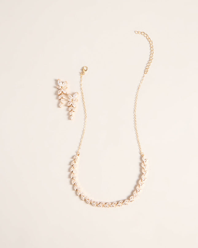 Petal Gleam Rhinestone Necklace And Earrings Set