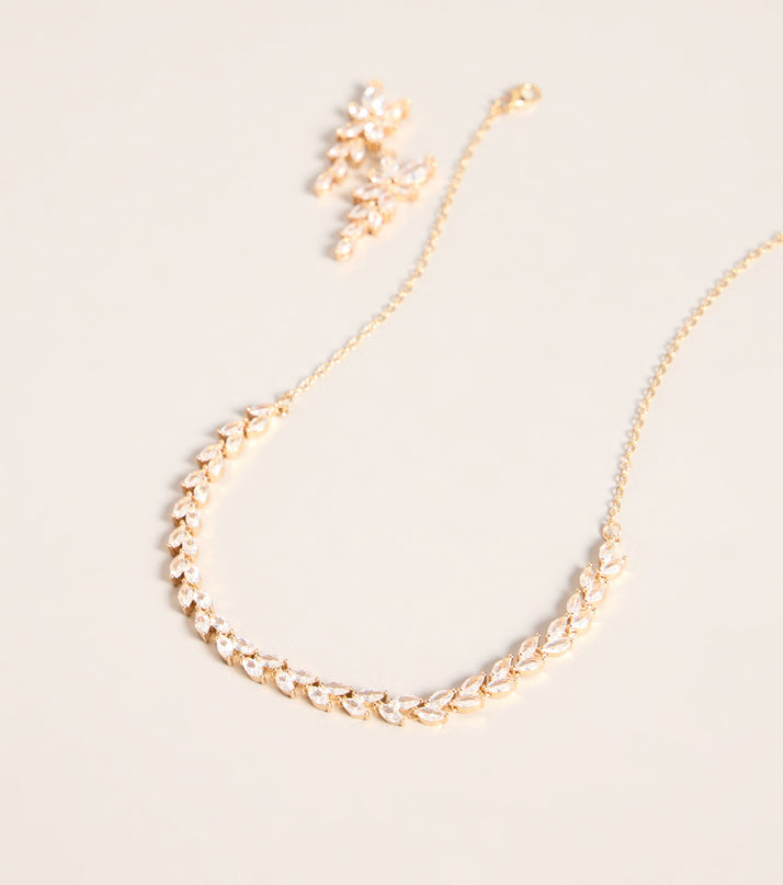 Petal Gleam Rhinestone Necklace And Earrings Set