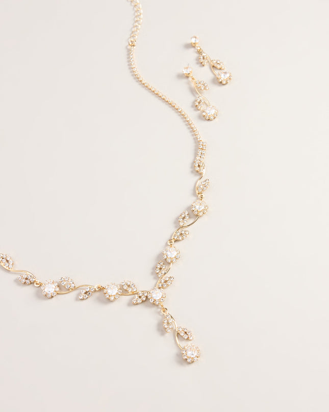Catch The Light Floral Rhinestone Necklace And Earring Set