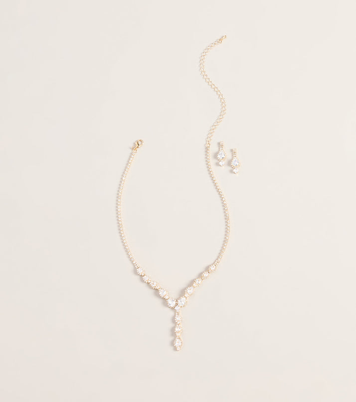 All Eyes Here Teardrop Rhinestone Necklace And Earring Set