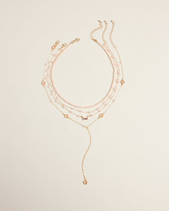 Soft Focus Beaded Layered Lariat Necklace Set