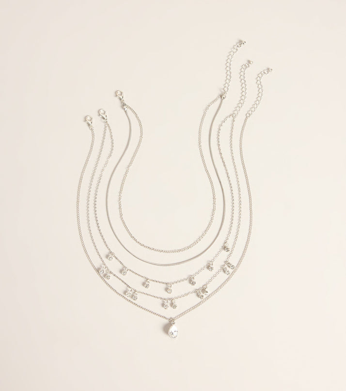 Layer It On Rhinestone Drop Necklace Set