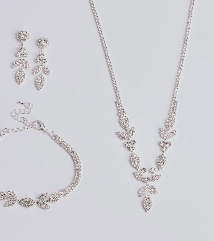 Luxe Desire Rhinestone Leaf Jewelry Set