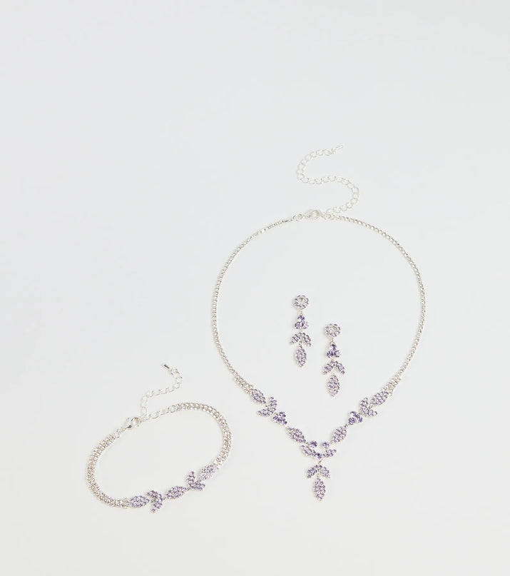 Luxe Desire Rhinestone Leaf Jewelry Set