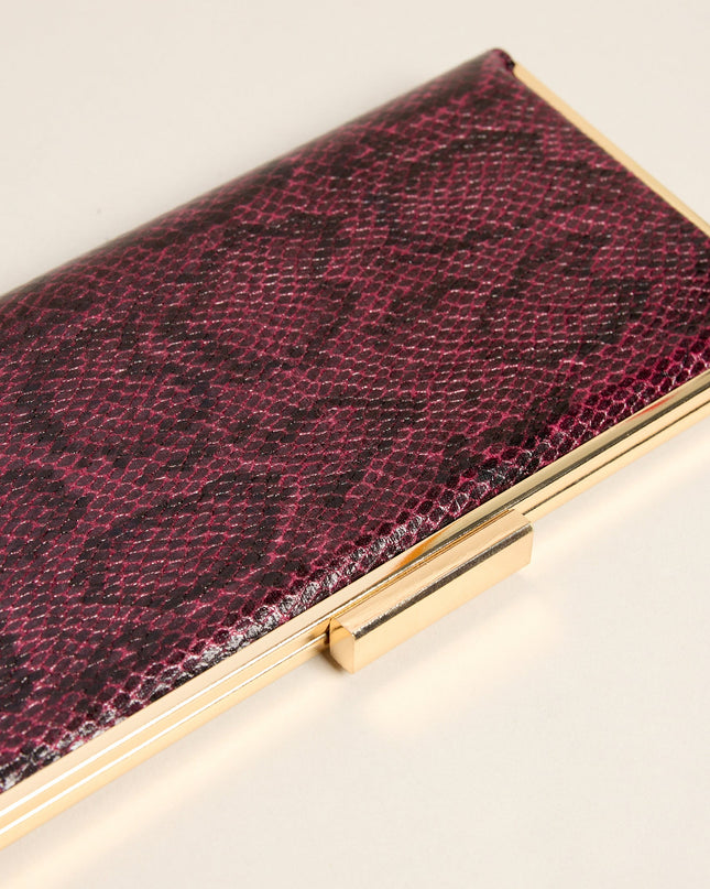 Wild Card Snake Print Faux Leather Clutch