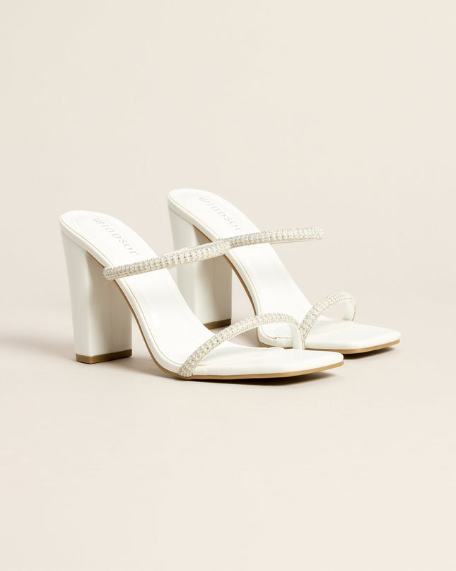 Pearl Permission Rhinestone Double Strap Block Heels
