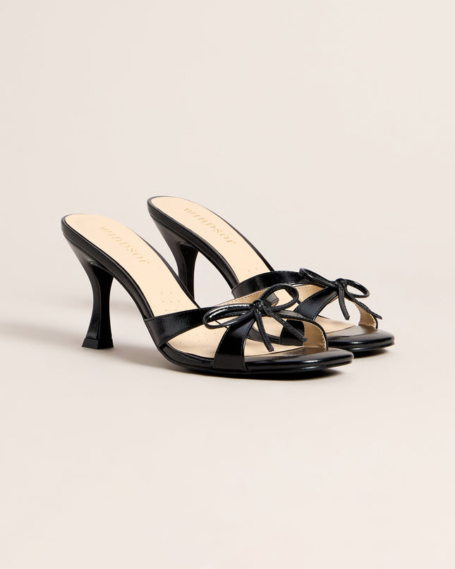 Bow On Cue Patent Kitten Heel Mules
